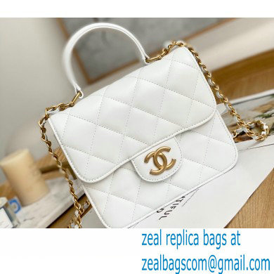 Chanel Mini Classic Flap Bag with Top Handle White 2021