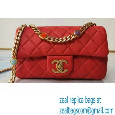 Chanel Resin Chain Lambskin Small Flap Bag AS2380 Red 2021