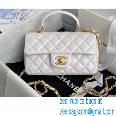 Chanel Small Classic Flap Bag with Top Handle AS2431 White 2021