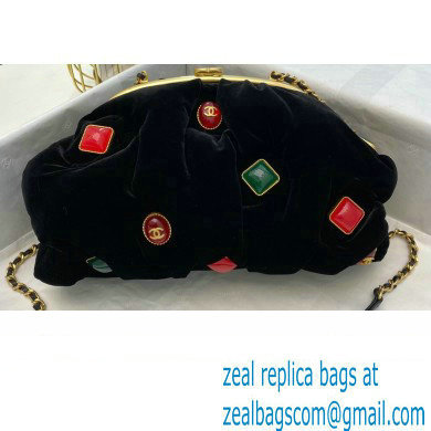 Chanel Velvet Clutch Bag with Chain AS2137 Black/Red Charms 2020