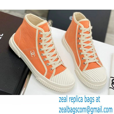Chanel Vintage Canvas High-top Sneakers Orange 2021