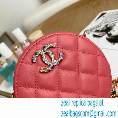 Chanel Zirconium Crystal CC Logo Round Clutch with Chain Bag AP1944 Coral Pink 2021