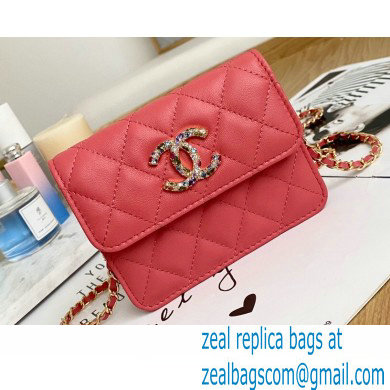 Chanel Zirconium Crystal CC Logo Small Clutch with Chain Bag AP1942 Coral Pink 2021