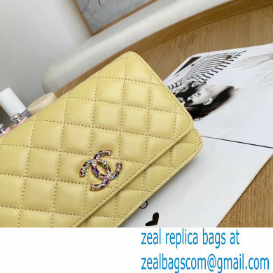 Chanel Zirconium Crystal CC Logo Wallet on Chain WOC Bag AP1943 Yellow 2021