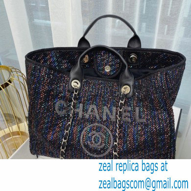 Chanel black sequins Deauville Canvas Tote Shopping Bag