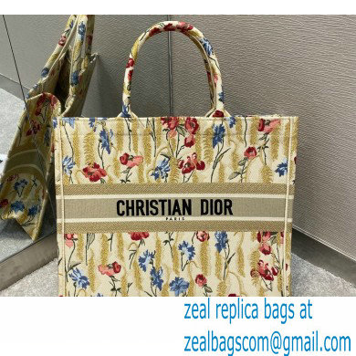 Dior Book Tote Bag in Beige Multicolor Hibiscus Metallic Thread Embroidery 2021 - Click Image to Close