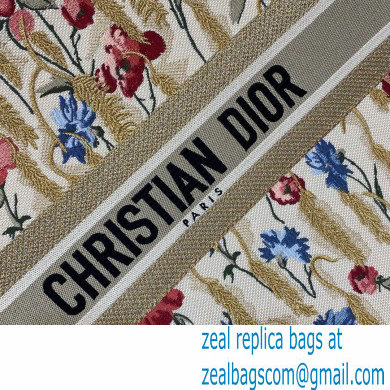 Dior Book Tote Bag in Beige Multicolor Hibiscus Metallic Thread Embroidery 2021