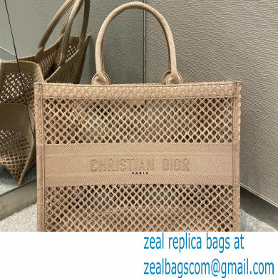 Dior Book Tote Bag in Nude Pink Mesh Embroidery 2021