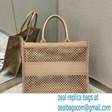 Dior Book Tote Bag in Nude Pink Mesh Embroidery 2021