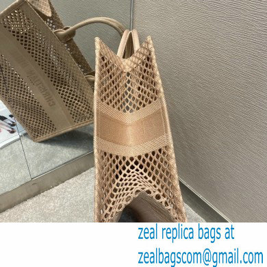Dior Book Tote Bag in Nude Pink Mesh Embroidery 2021