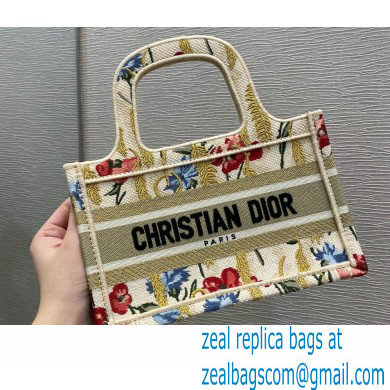 Dior Mini Book Tote Bag in Beige Multicolor Hibiscus Metallic Thread Embroidery 2021 - Click Image to Close