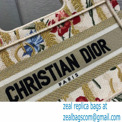 Dior Mini Book Tote Bag in Beige Multicolor Hibiscus Metallic Thread Embroidery 2021