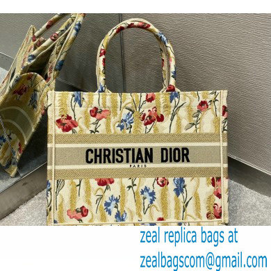 Dior Small Book Tote Bag in Beige Multicolor Hibiscus Metallic Thread Embroidery 2021