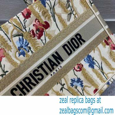 Dior Small Book Tote Bag in Beige Multicolor Hibiscus Metallic Thread Embroidery 2021
