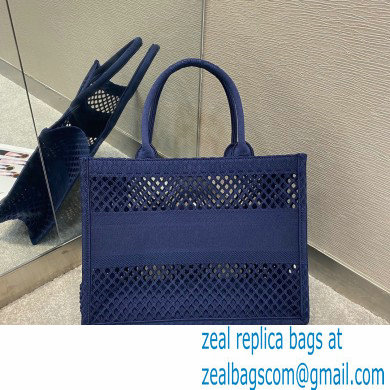 Dior Small Book Tote Bag in Blue Mesh Embroidery 2021