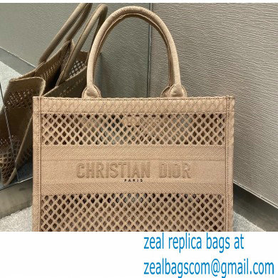 Dior Small Book Tote Bag in Nude Pink Mesh Embroidery 2021