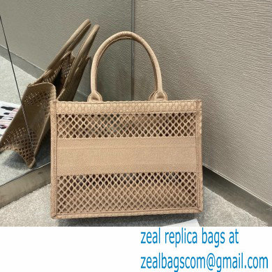 Dior Small Book Tote Bag in Nude Pink Mesh Embroidery 2021