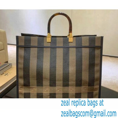 Fendi Jacquard Fabric Sunshine Shopper Tote Bag Pequin Check Brown 2020 - Click Image to Close