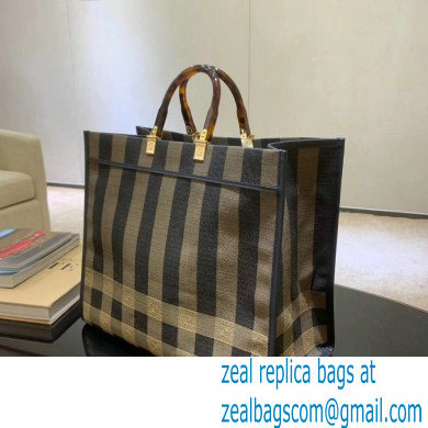 Fendi Jacquard Fabric Sunshine Shopper Tote Bag Pequin Check Brown 2020 - Click Image to Close