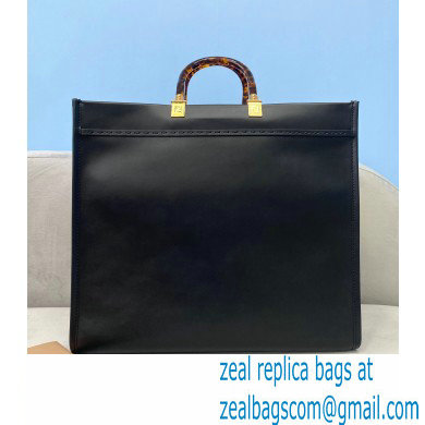 Fendi Leather Sunshine Large Shopper Tote Bag Black 2021 - Click Image to Close