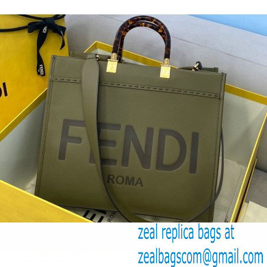 Fendi Leather Sunshine Medium Shopper Tote Bag Dark Green 2021 - Click Image to Close