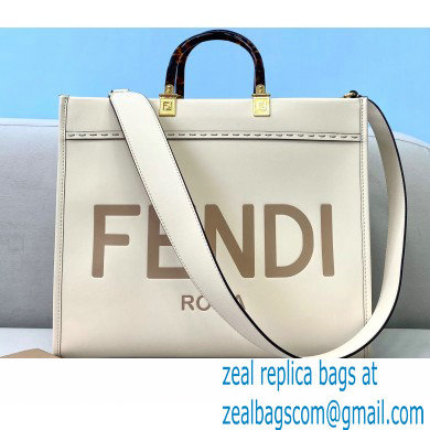 Fendi Leather Sunshine Medium Shopper Tote Bag White 2021 - Click Image to Close