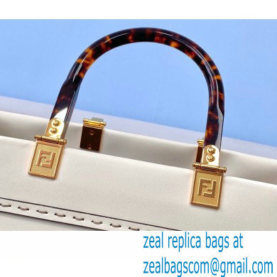 Fendi Leather Sunshine Medium Shopper Tote Bag White 2021 - Click Image to Close