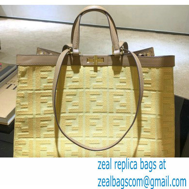 Fendi Medium Peekaboo X-Tote Shopper Bag FF Beige Raffia Canvas 2020 - Click Image to Close