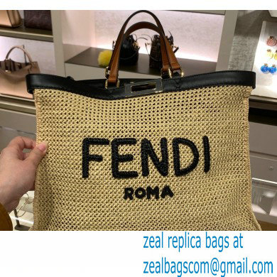 Fendi Medium Peekaboo X-Tote Shopper Bag Natural Raffia 2020