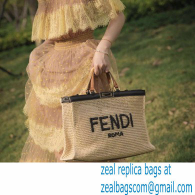 Fendi Medium Peekaboo X-Tote Shopper Bag Natural Raffia 2020