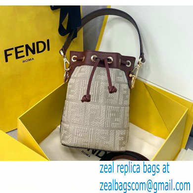 Fendi Mon Tresor Mini Bucket Bag FF Embroidered Canvas Burgundy 2021