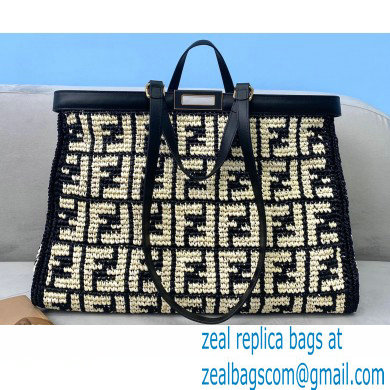 Fendi Raffia FF Medium Peekaboo X-Tote Bag Black 2020 - Click Image to Close