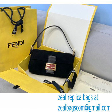 Fendi Vintage Suede Baguette Shoulder Bag Black 2021