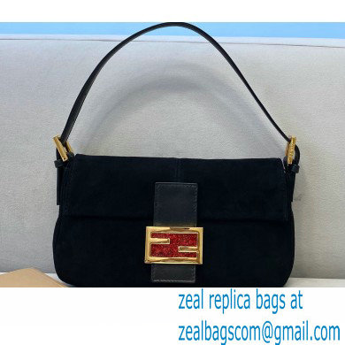 Fendi Vintage Suede Baguette Shoulder Bag Black 2021