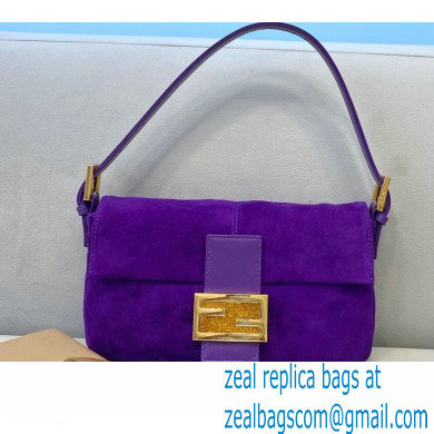 Fendi Vintage Suede Baguette Shoulder Bag Purple 2021