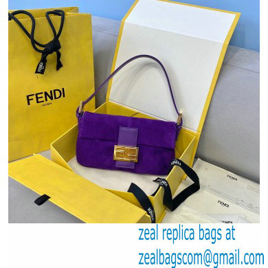 Fendi Vintage Suede Baguette Shoulder Bag Purple 2021