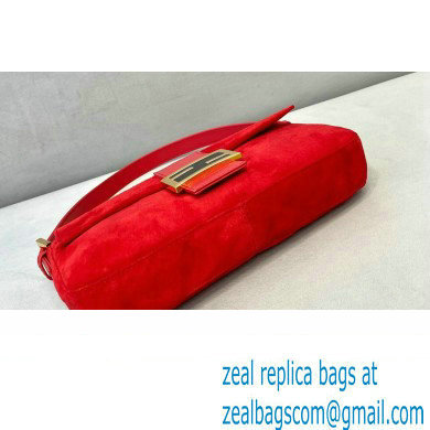 Fendi Vintage Suede Baguette Shoulder Bag Red 2021