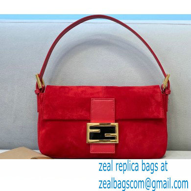 Fendi Vintage Suede Baguette Shoulder Bag Red 2021