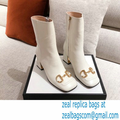 Gucci Leather Ankle Boot with Horsebit 643893 White 2021