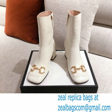 Gucci Leather Ankle Boot with Horsebit 643893 White 2021