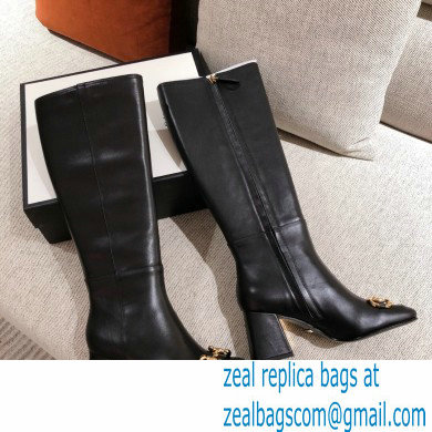 Gucci Leather Knee-high Boot with Horsebit 643889 Black 2021 - Click Image to Close