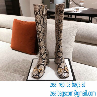 Gucci Leather Knee-high Boot with Horsebit 643889 Snake Print 2021 - Click Image to Close