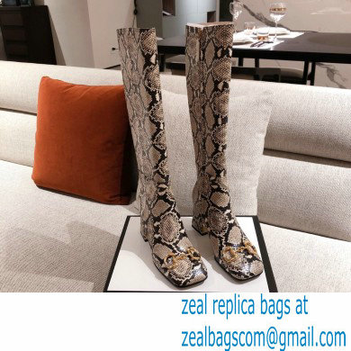 Gucci Leather Knee-high Boot with Horsebit 643889 Snake Print 2021 - Click Image to Close