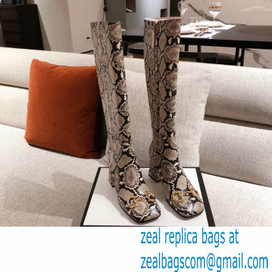 Gucci Leather Knee-high Boot with Horsebit 643889 Snake Print 2021