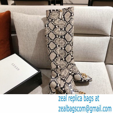 Gucci Leather Knee-high Boot with Horsebit 643889 Snake Print 2021