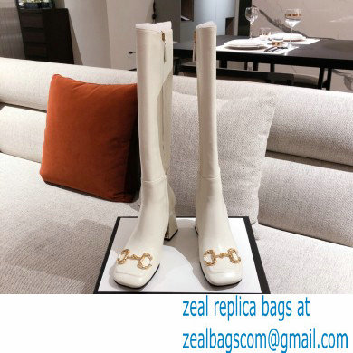 Gucci Leather Knee-high Boot with Horsebit 643889 White 2021