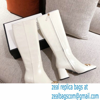 Gucci Leather Knee-high Boot with Horsebit 643889 White 2021