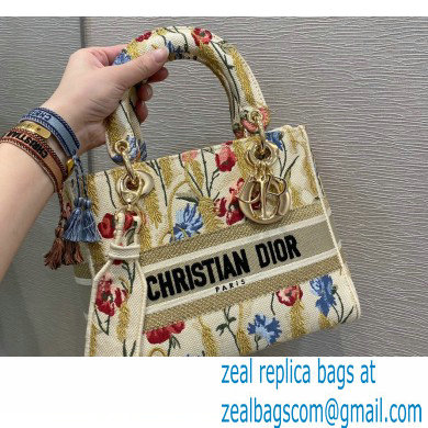 Lady Dior Medium Bag in Beige Multicolor Hibiscus Metallic Thread Embroidery 2021 - Click Image to Close
