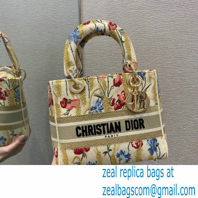 Lady Dior Medium Bag in Beige Multicolor Hibiscus Metallic Thread Embroidery 2021 - Click Image to Close