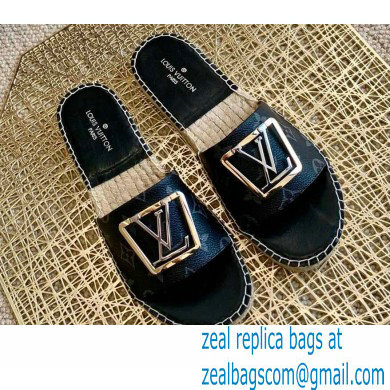 Louis Vuitton Monogram LV Square Espadrilles Slipper Sandals Black 2021 - Click Image to Close